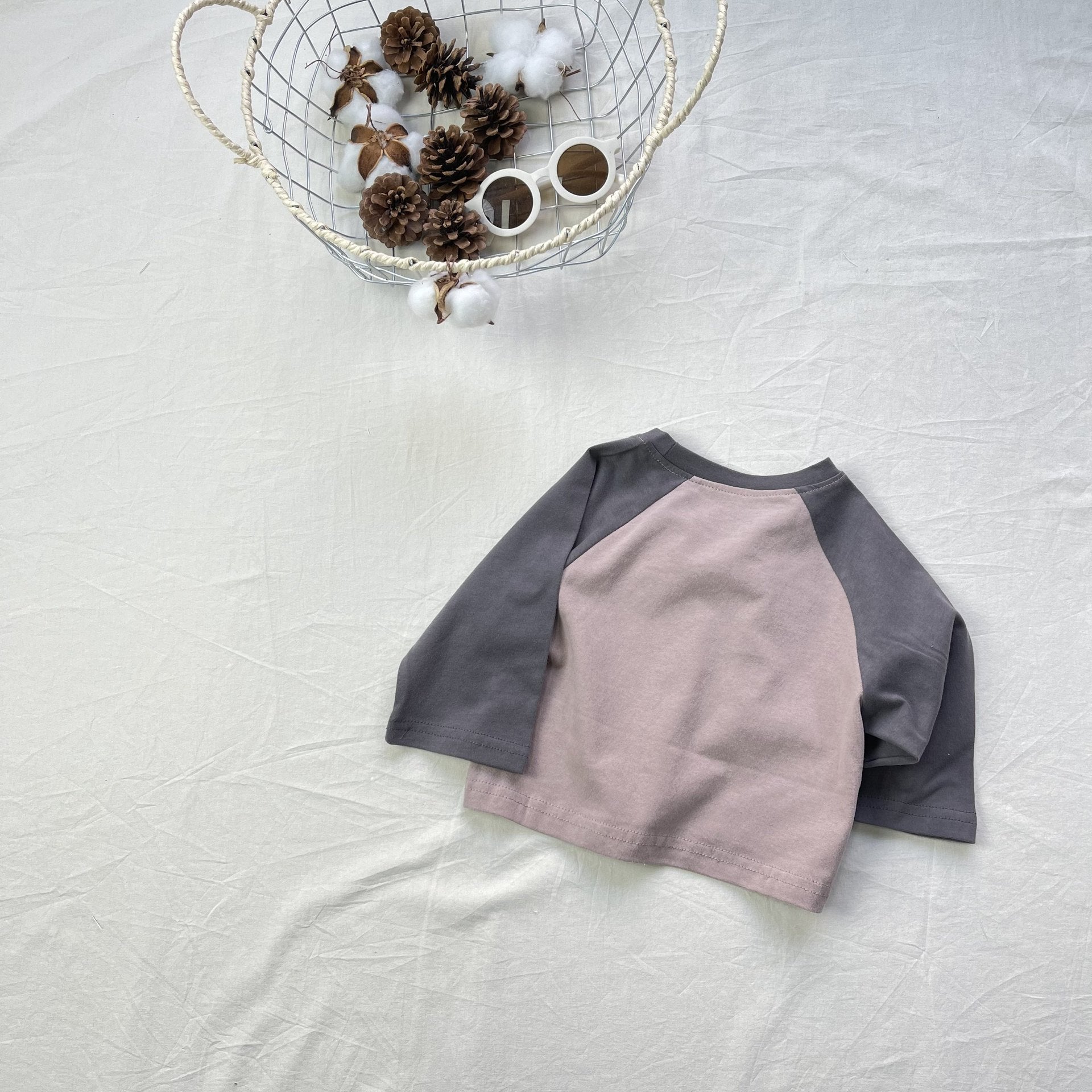 Contrasting Loose Long Sleeve Tee パッチワーク ルーズ 長袖Tシャツ【mh0012302】 yi nian ni