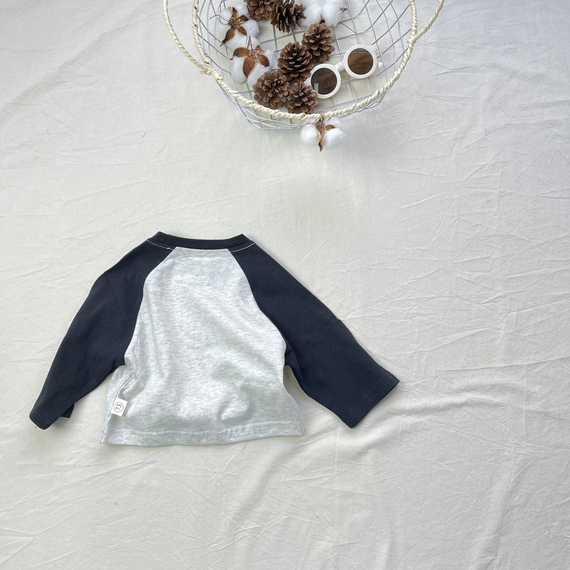 Contrasting Loose Long Sleeve Tee パッチワーク ルーズ 長袖Tシャツ【mh0012302】 yi nian ni