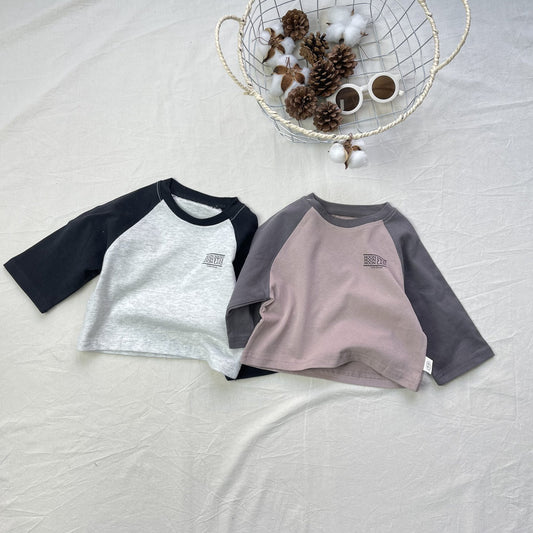 Contrasting Loose Long Sleeve Tee パッチワーク ルーズ 長袖Tシャツ【mh0012302】 yi nian ni