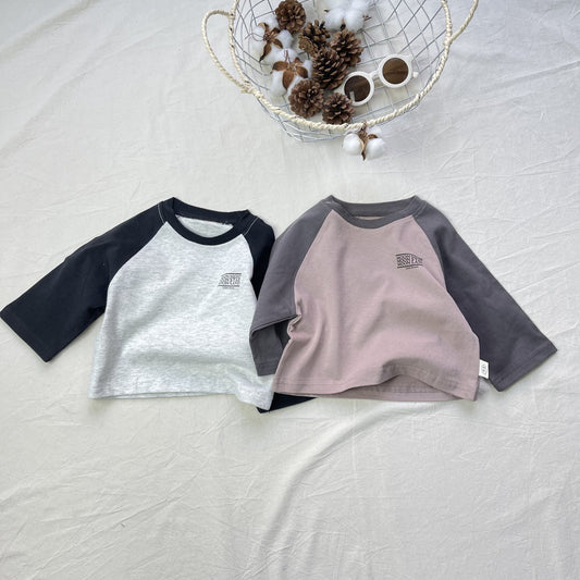 Contrasting Loose Long Sleeve Tee パッチワーク ルーズ 長袖Tシャツ【mh0012302】 yi nian ni