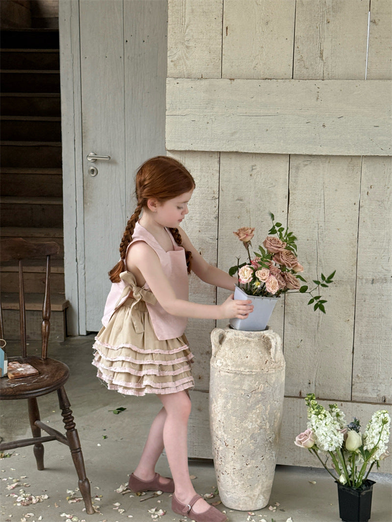 Cotton Linen Blouse Tiered Skirt Set 綿麻 ブラウス ティアードスカート セット【mh0012422】 Chengle