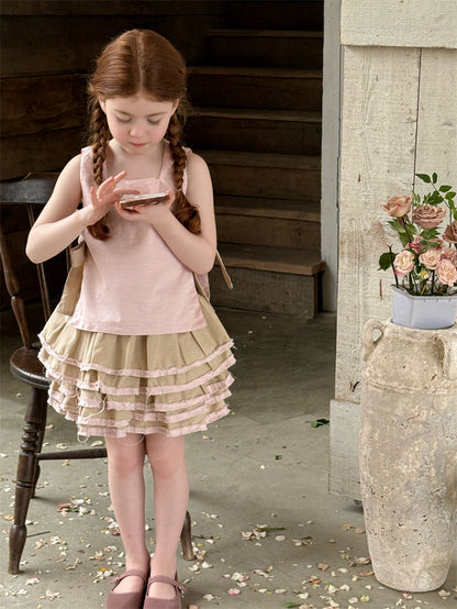 Cotton Linen Blouse Tiered Skirt Set 綿麻 ブラウス ティアードスカート セット【mh0012422】 Chengle