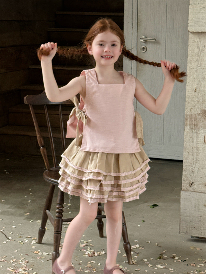 Cotton Linen Blouse Tiered Skirt Set 綿麻 ブラウス ティアードスカート セット【mh0012422】 Chengle