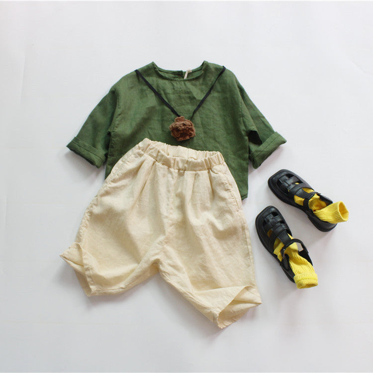 Cotton Linen Loose Cropped Pants キッズ コットンリネン サマー ルーズ パンツ【mh0012256】 Forest Map