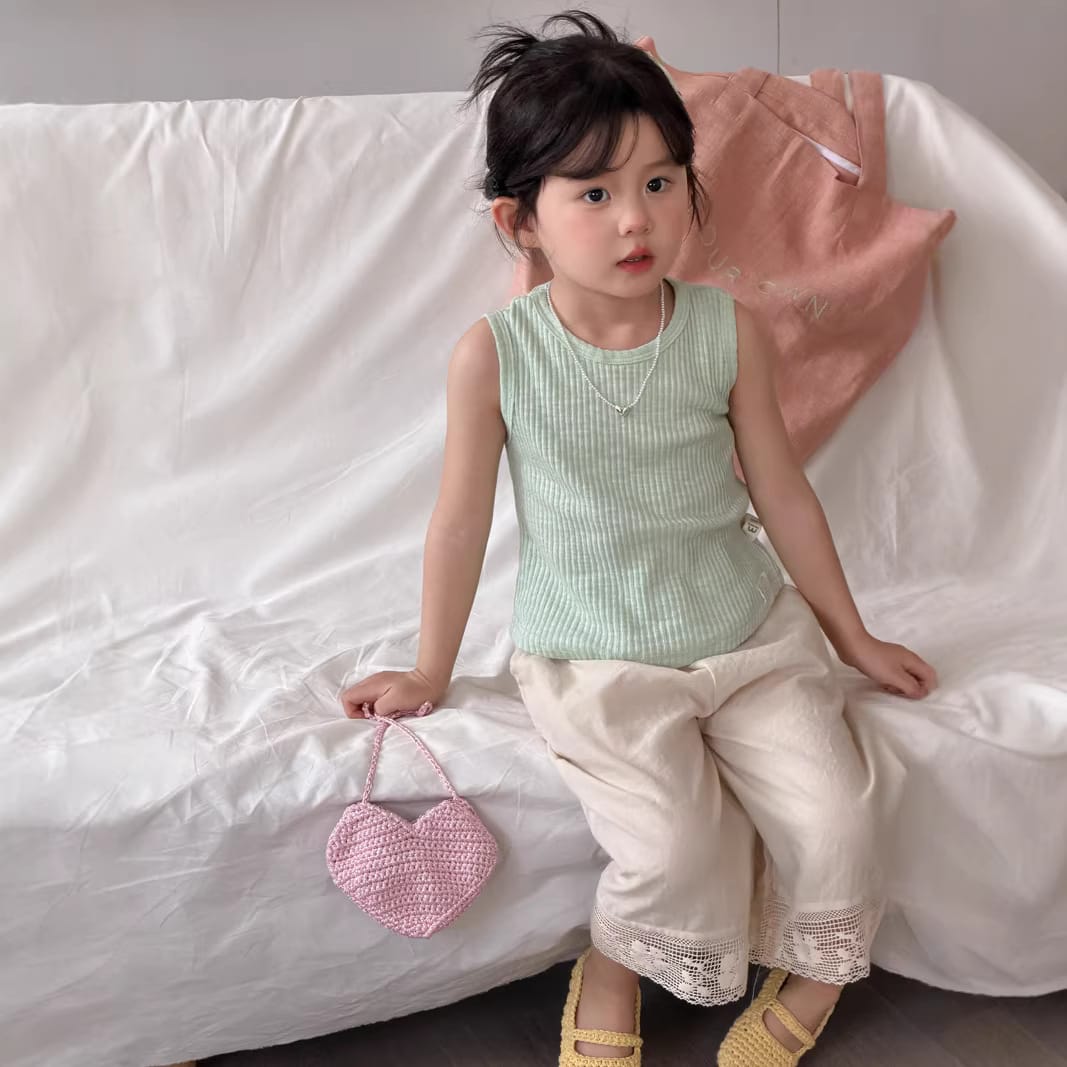 Cotton Ribbed Sleeveless Shirt コットン リブニット タンクトップ【mh0012755】 Mint Green / 90cm MaiTianJi タンクトップ・キャミソール・ノースリーブトップス