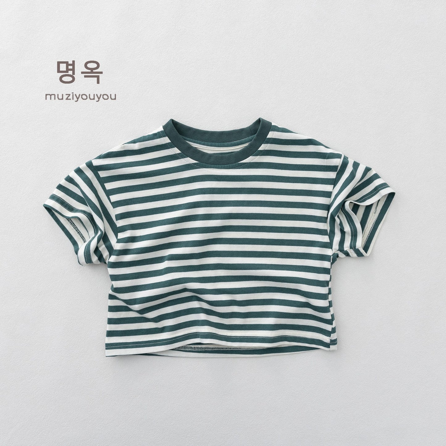 Crew Neck Striped Short Sleeve T-Shirt ボーダー 半袖Tシャツ【mh0013154】 Green / 80cm 명옥 muziyouyou 半袖Tシャツ