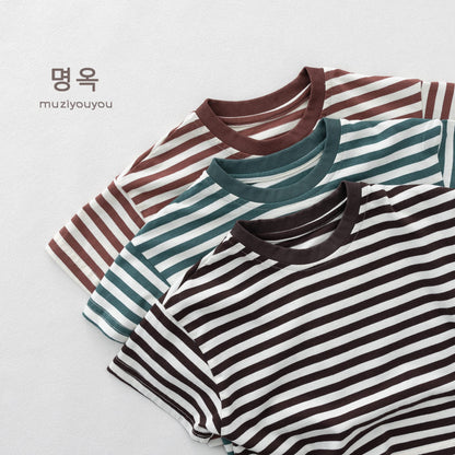 Crew Neck Striped Short Sleeve T-Shirt ボーダー 半袖Tシャツ【mh0013154】 명옥 muziyouyou 半袖Tシャツ