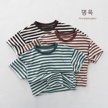 Crew Neck Striped Short Sleeve T-Shirt ボーダー 半袖Tシャツ【mh0013154】 명옥 muziyouyou 半袖Tシャツ