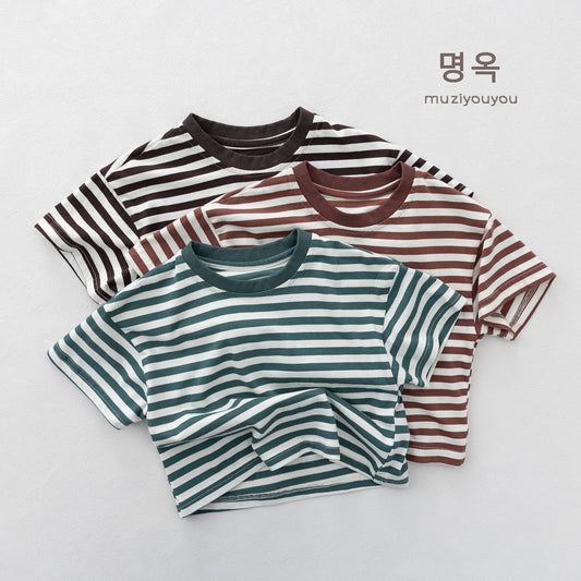Crew Neck Striped Short Sleeve T-Shirt ボーダー 半袖Tシャツ【mh0013154】 명옥 muziyouyou 半袖Tシャツ