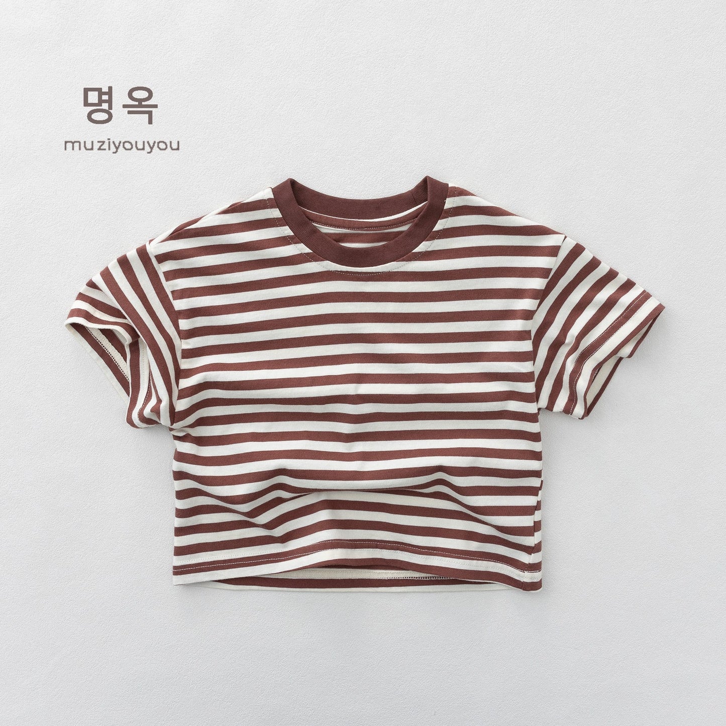 Crew Neck Striped Short Sleeve T-Shirt ボーダー 半袖Tシャツ【mh0013154】 Red / 80cm 명옥 muziyouyou 半袖Tシャツ