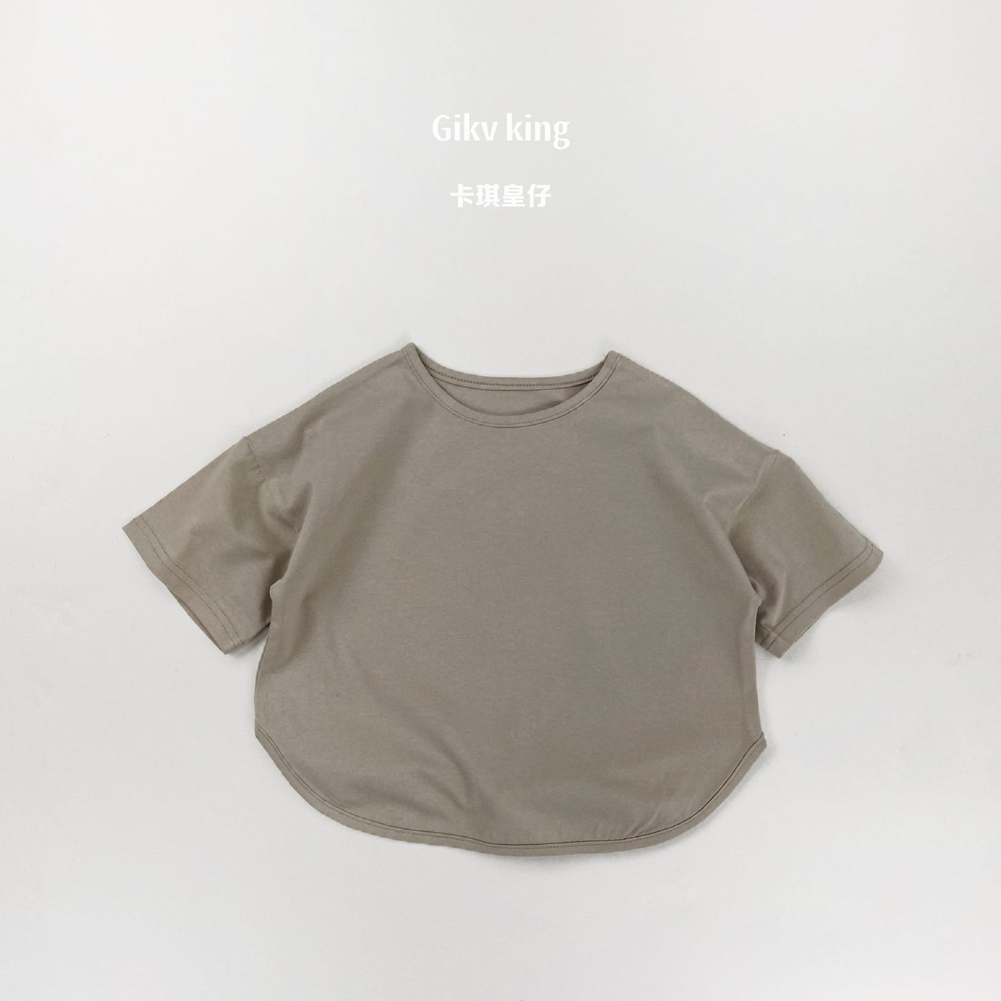 Curved Hem Solid Short Sleeve T-shirt クルーネック 無地 半袖Tシャツ【mh0012830】 Beige / 80cm Gikv king 半袖Tシャツ