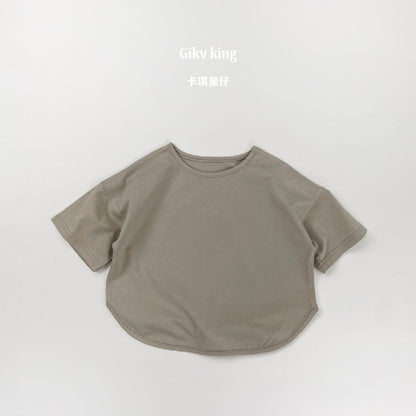 Curved Hem Solid Short Sleeve T-shirt クルーネック 無地 半袖Tシャツ【mh0012830】 Beige / 80cm Gikv king 半袖Tシャツ