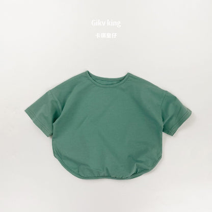Curved Hem Solid Short Sleeve T-shirt クルーネック 無地 半袖Tシャツ【mh0012830】 Blue Green / 80cm Gikv king 半袖Tシャツ