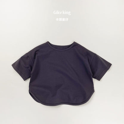 Curved Hem Solid Short Sleeve T-shirt クルーネック 無地 半袖Tシャツ【mh0012830】 Charcoal Gray / 80cm Gikv king 半袖Tシャツ
