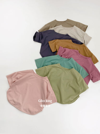 Curved Hem Solid Short Sleeve T-shirt クルーネック 無地 半袖Tシャツ【mh0012830】 Gikv king 半袖Tシャツ