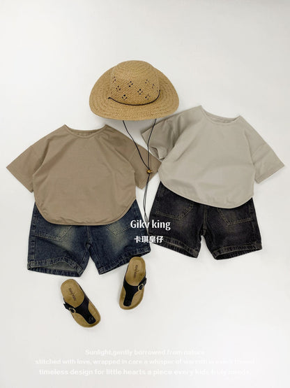 Curved Hem Solid Short Sleeve T-shirt クルーネック 無地 半袖Tシャツ【mh0012830】 Gikv king 半袖Tシャツ