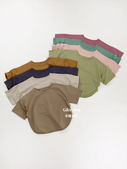 Curved Hem Solid Short Sleeve T-shirt クルーネック 無地 半袖Tシャツ【mh0012830】 Gikv king 半袖Tシャツ