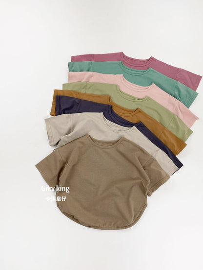 Curved Hem Solid Short Sleeve T-shirt クルーネック 無地 半袖Tシャツ【mh0012830】 Gikv king 半袖Tシャツ