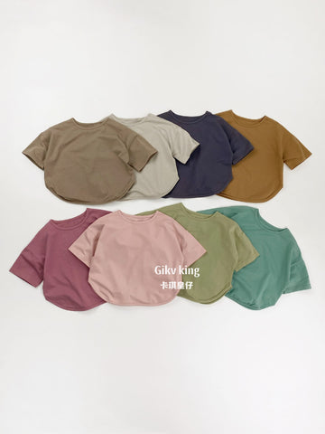 Curved Hem Solid Short Sleeve T-shirt クルーネック 無地 半袖Tシャツ【mh0012830】 Gikv king 半袖Tシャツ