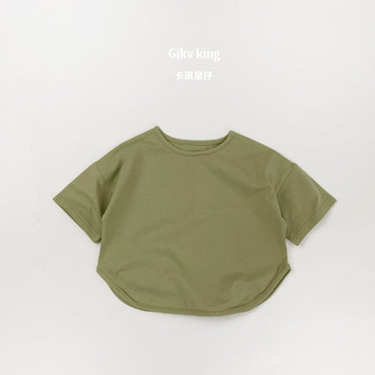 Curved Hem Solid Short Sleeve T-shirt クルーネック 無地 半袖Tシャツ【mh0012830】 Gray Green / 80cm Gikv king 半袖Tシャツ