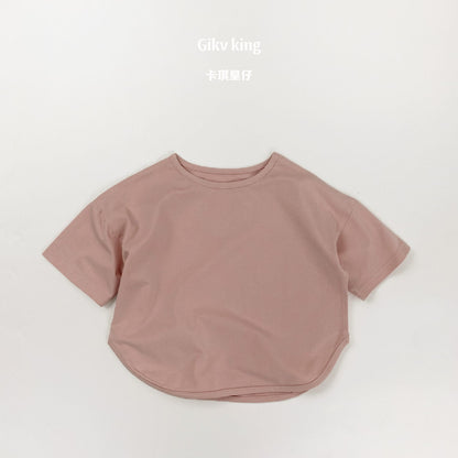 Curved Hem Solid Short Sleeve T-shirt クルーネック 無地 半袖Tシャツ【mh0012830】 Gray Pink / 80cm Gikv king 半袖Tシャツ