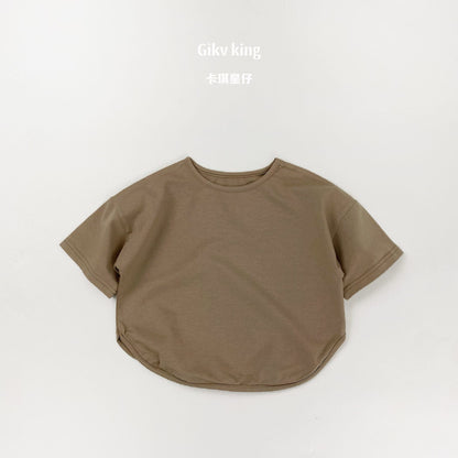 Curved Hem Solid Short Sleeve T-shirt クルーネック 無地 半袖Tシャツ【mh0012830】 Khaki / 80cm Gikv king 半袖Tシャツ