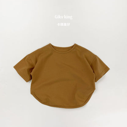 Curved Hem Solid Short Sleeve T-shirt クルーネック 無地 半袖Tシャツ【mh0012830】 Yellow Brown / 80cm Gikv king 半袖Tシャツ