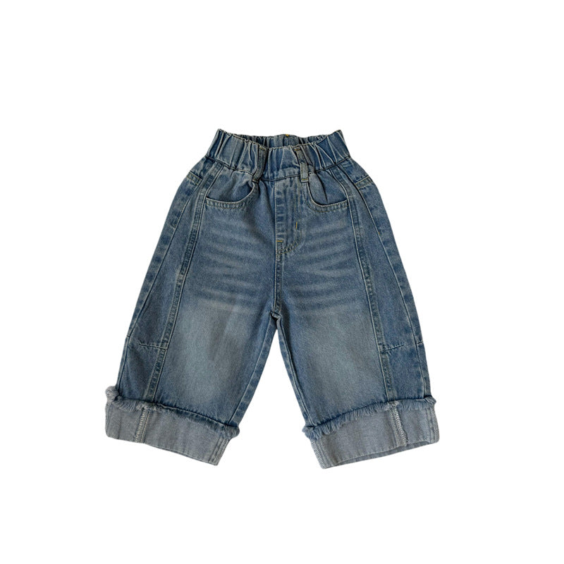 Cut-off Distressed Wide Leg Jeans カットオフ ワイドデニムパンツ【mh0012272】 GL-Kids