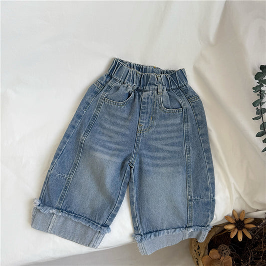 Cut-off Distressed Wide Leg Jeans カットオフ ワイドデニムパンツ【mh0012272】 GL-Kids