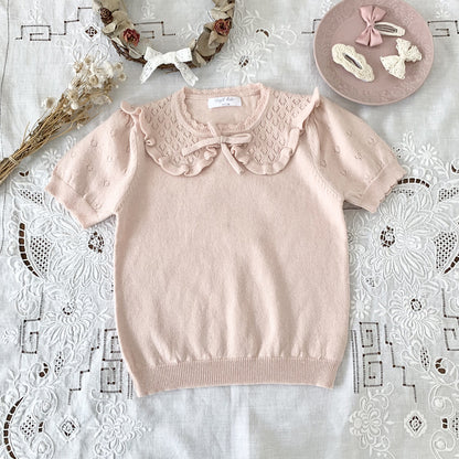 Cut-out Knit Fake Collar Blouse レースニット 襟付き半袖ブラウス【mh0012262】 Pink / 90cm Virgil kids