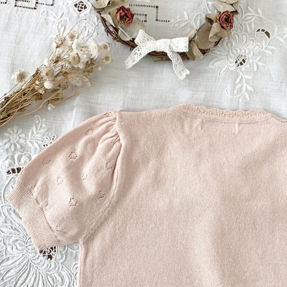 Cut-out Knit Fake Collar Blouse レースニット 襟付き半袖ブラウス【mh0012262】 Virgil kids