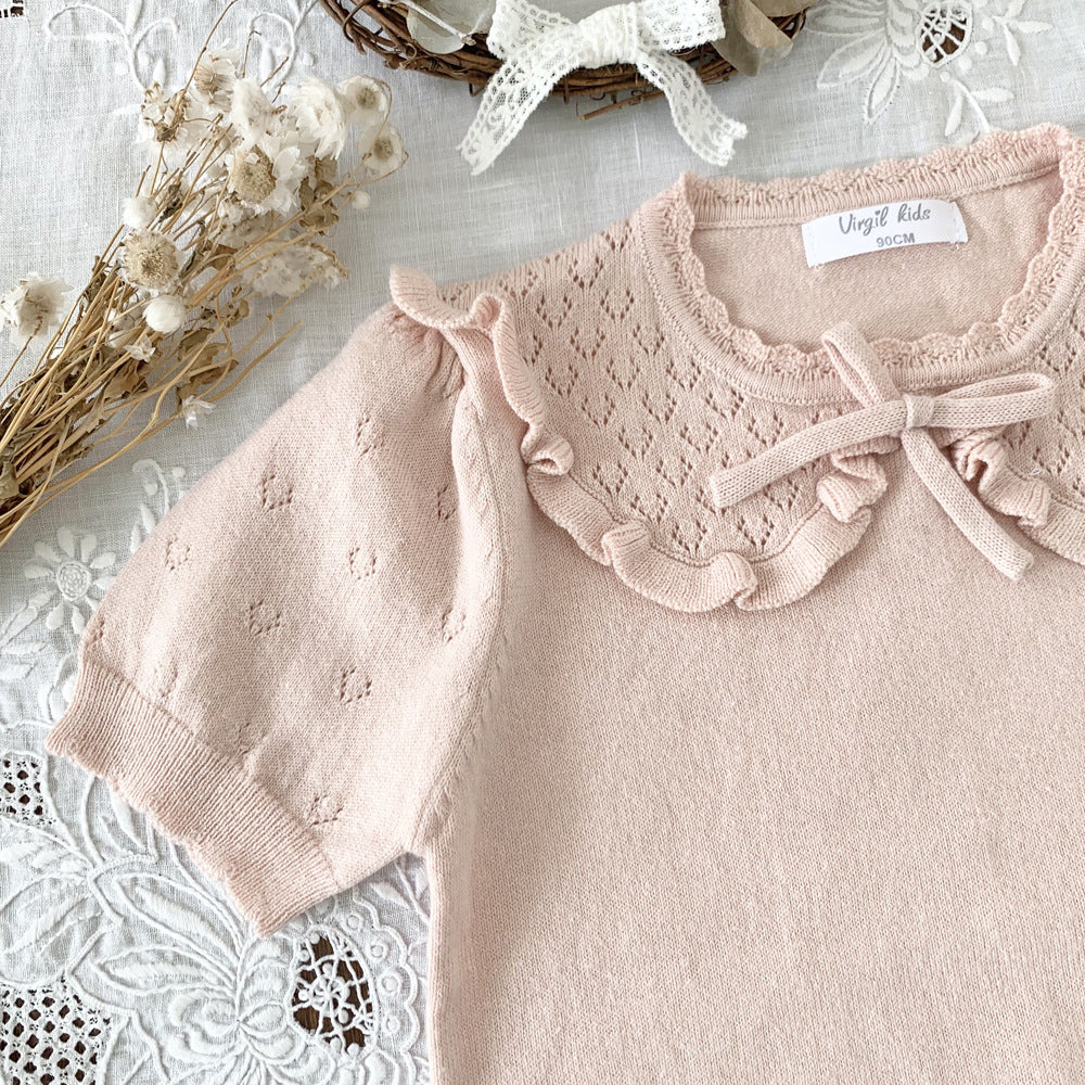 Cut-out Knit Fake Collar Blouse レースニット 襟付き半袖ブラウス【mh0012262】 Virgil kids