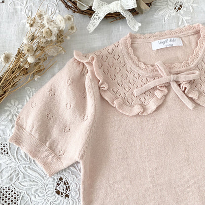 Cut-out Knit Fake Collar Blouse レースニット 襟付き半袖ブラウス【mh0012262】 Virgil kids