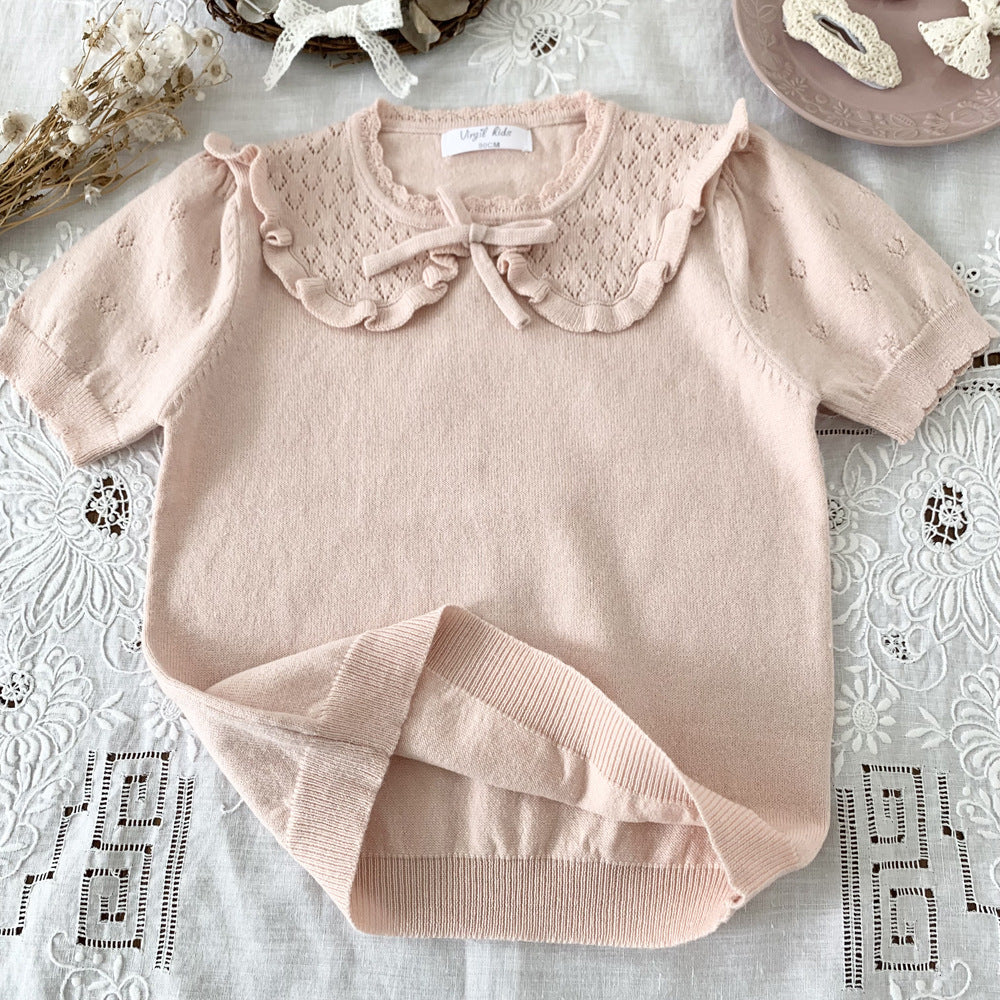 Cut-out Knit Fake Collar Blouse レースニット 襟付き半袖ブラウス【mh0012262】 Virgil kids