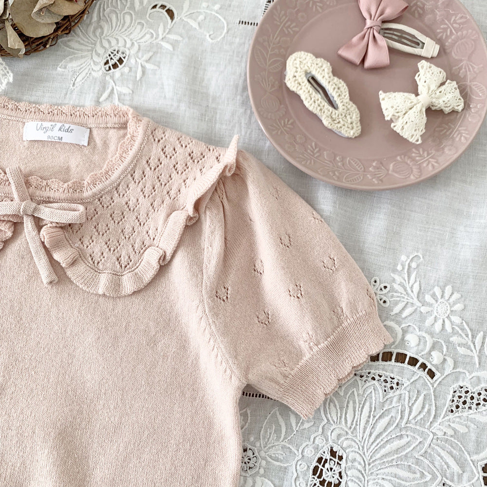 Cut-out Knit Fake Collar Blouse レースニット 襟付き半袖ブラウス【mh0012262】 Virgil kids