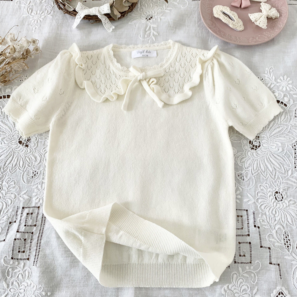 Cut-out Knit Fake Collar Blouse レースニット 襟付き半袖ブラウス【mh0012262】 Virgil kids