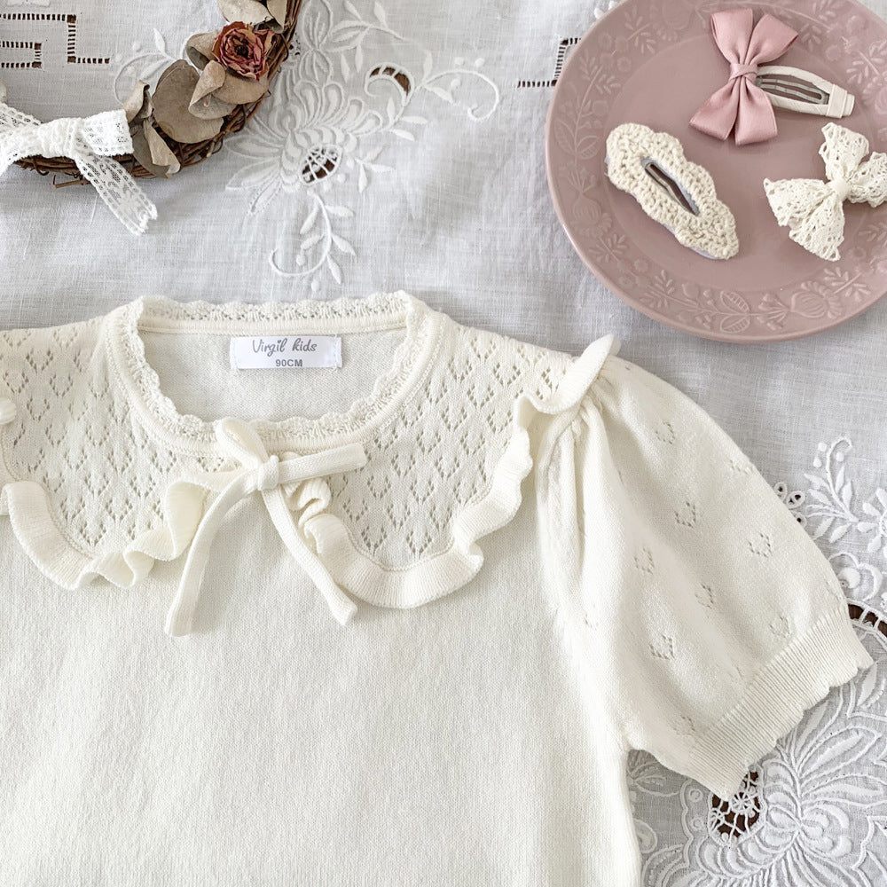 Cut-out Knit Fake Collar Blouse レースニット 襟付き半袖ブラウス【mh0012262】 Virgil kids