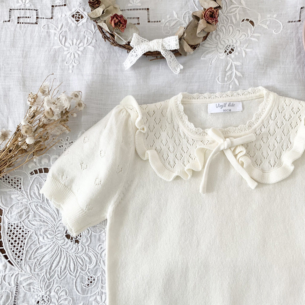 Cut-out Knit Fake Collar Blouse レースニット 襟付き半袖ブラウス【mh0012262】 Virgil kids