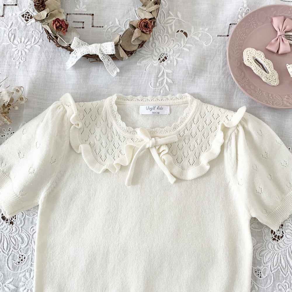Cut-out Knit Fake Collar Blouse レースニット 襟付き半袖ブラウス【mh0012262】 Virgil kids