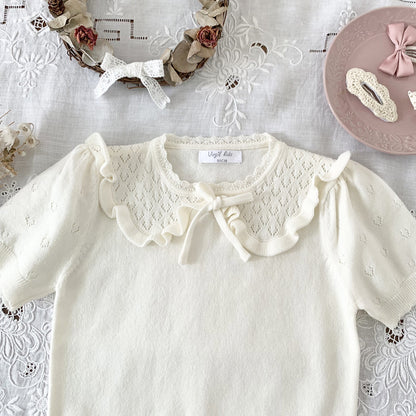 Cut-out Knit Fake Collar Blouse レースニット 襟付き半袖ブラウス【mh0012262】 Virgil kids