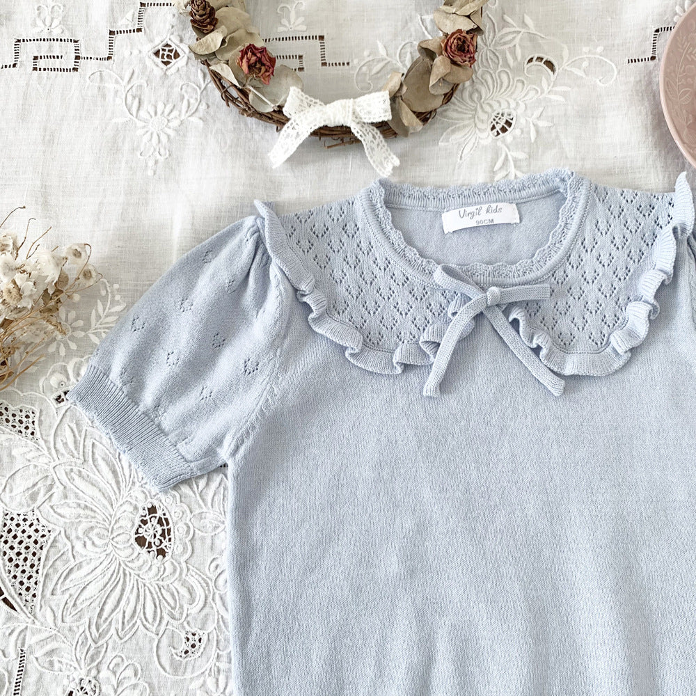 Cut-out Knit Fake Collar Blouse レースニット 襟付き半袖ブラウス【mh0012262】 Virgil kids