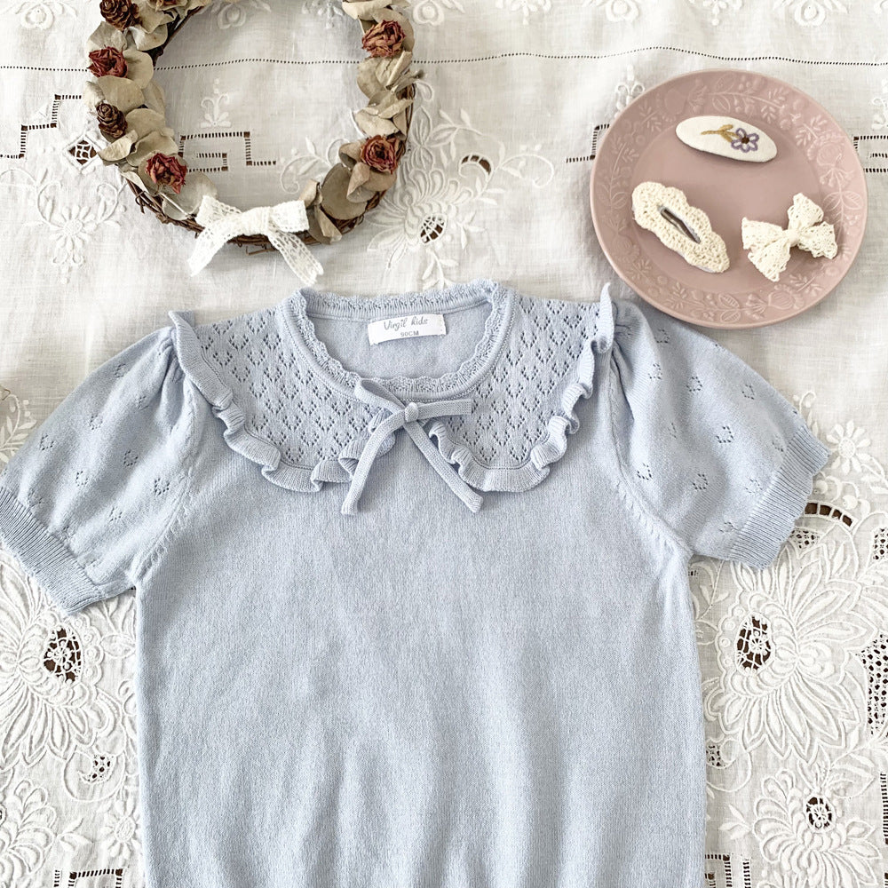 Cut-out Knit Fake Collar Blouse レースニット 襟付き半袖ブラウス【mh0012262】 Virgil kids
