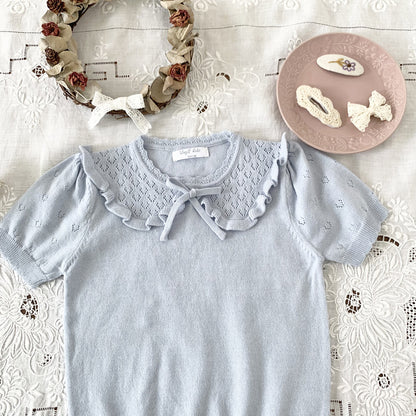 Cut-out Knit Fake Collar Blouse レースニット 襟付き半袖ブラウス【mh0012262】 Virgil kids