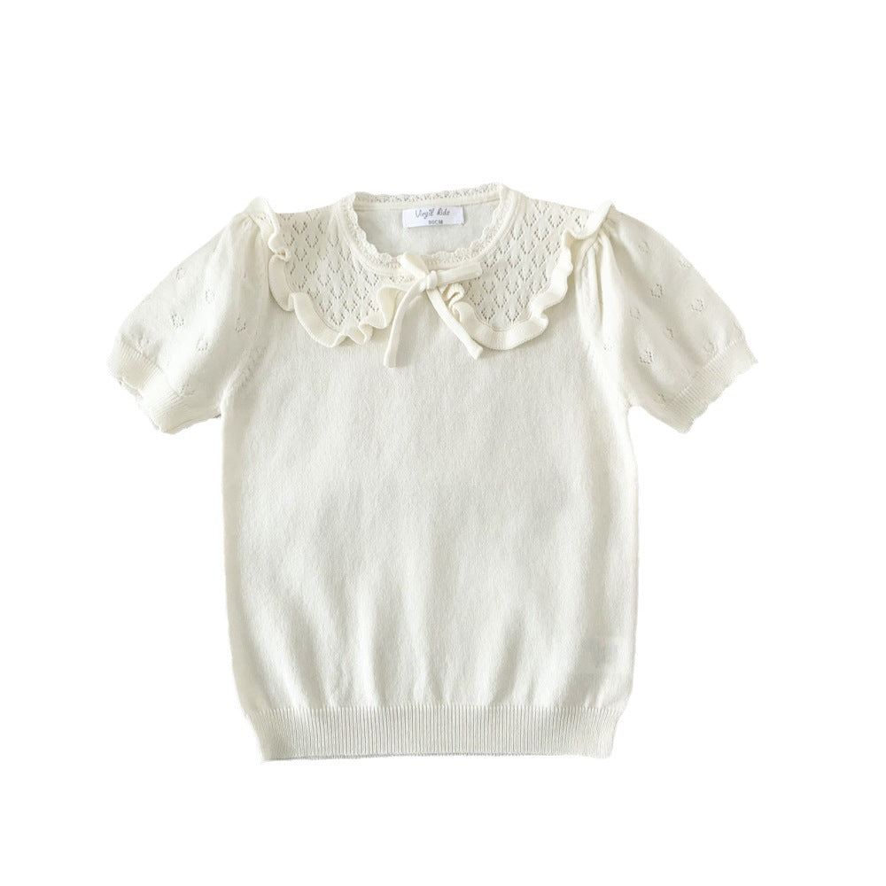 Cut-out Knit Fake Collar Blouse レースニット 襟付き半袖ブラウス【mh0012262】 Virgil kids