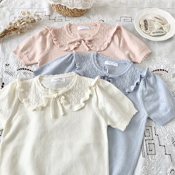 Cut-out Knit Fake Collar Blouse レースニット 襟付き半袖ブラウス【mh0012262】 Virgil kids