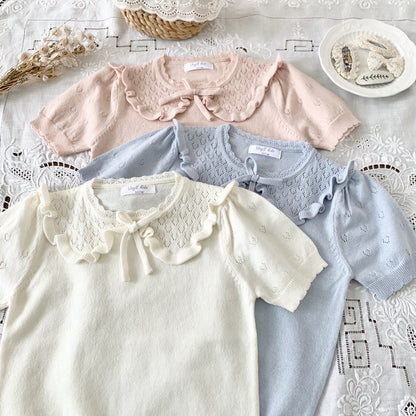 Cut-out Knit Fake Collar Blouse レースニット 襟付き半袖ブラウス【mh0012262】 Virgil kids