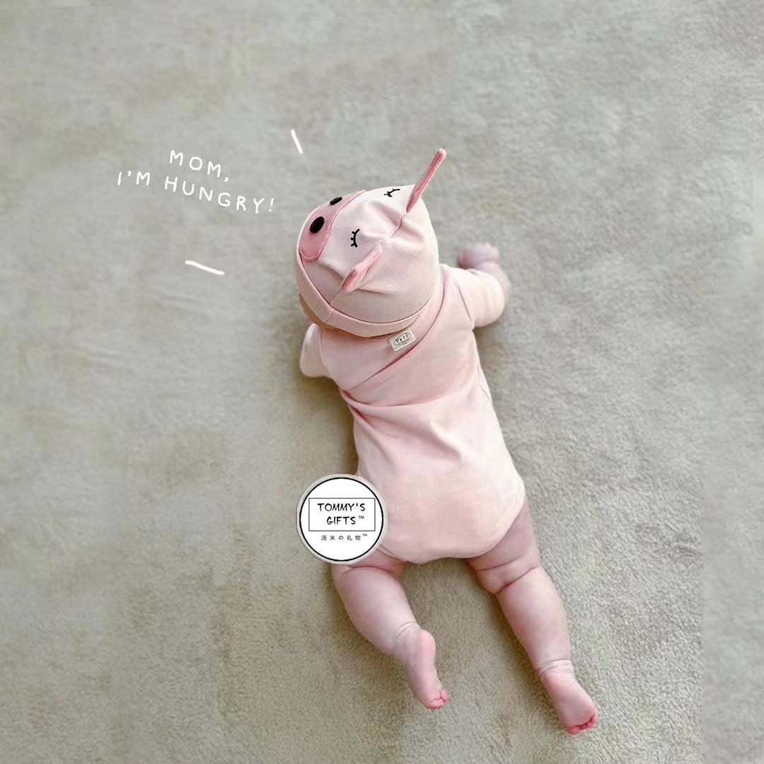 Cute Piglet Printed Short-Sleeve Romper With Hat Set ブタ 半袖ロンパース コスチューム【mh0013356】 TOMMY'S GIFTS 半袖ロンパース