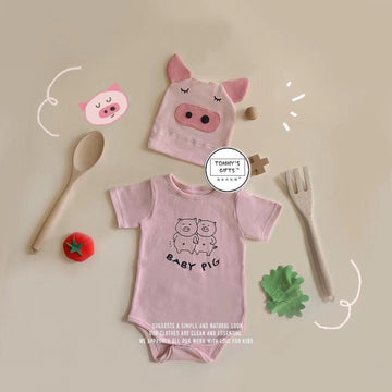 Cute Piglet Printed Short-Sleeve Romper With Hat Set ブタ 半袖ロンパース コスチューム【mh0013356】 TOMMY'S GIFTS 半袖ロンパース