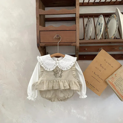 ノースリーブセットアップ ベビーセットアップ 2点セット ノースリーブフリルトップス+ブルマパンツ フラワー花柄刺繍 ピンク/アプリコット/2カラー【mh0004558】