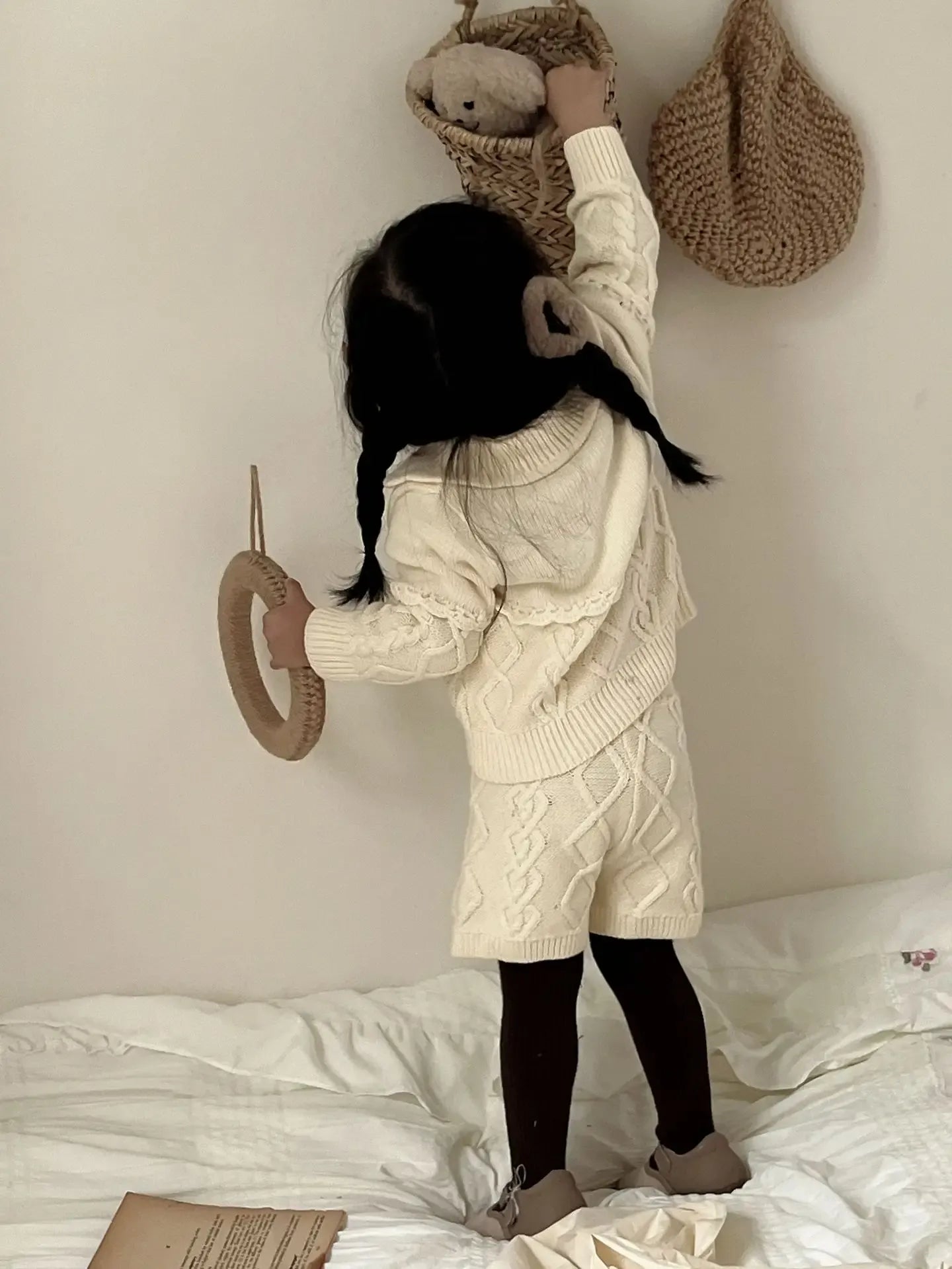 長袖セットアップ ベビーセットアップ 2点セット ニット襟付きジャケット+ショートパンツ 2カラー【mh0007333】